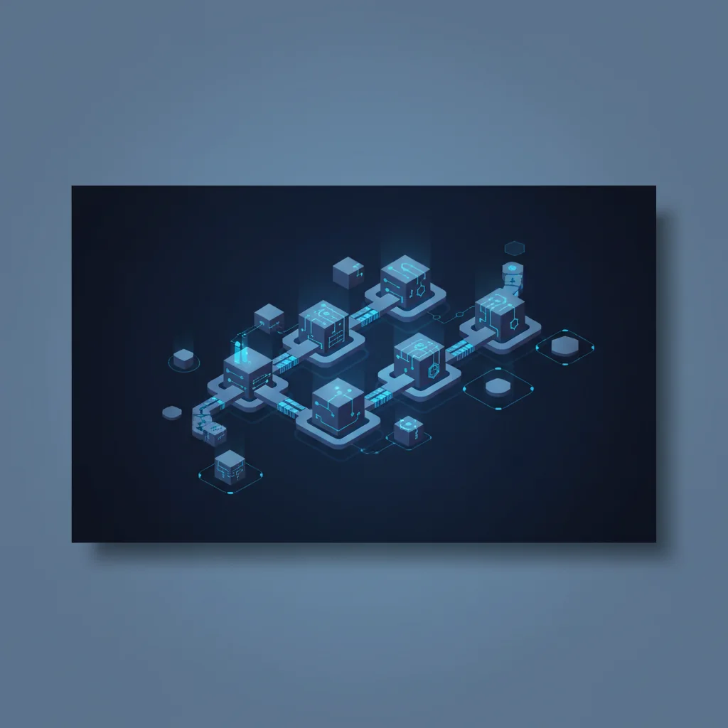 Diagrama isométrico de nós blockchain interconectados